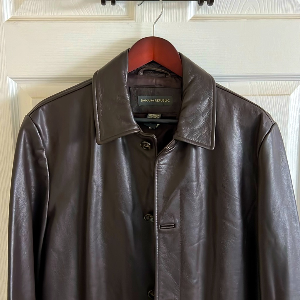 Banana Republic Men’s Brown Button Down Leather Long Coat